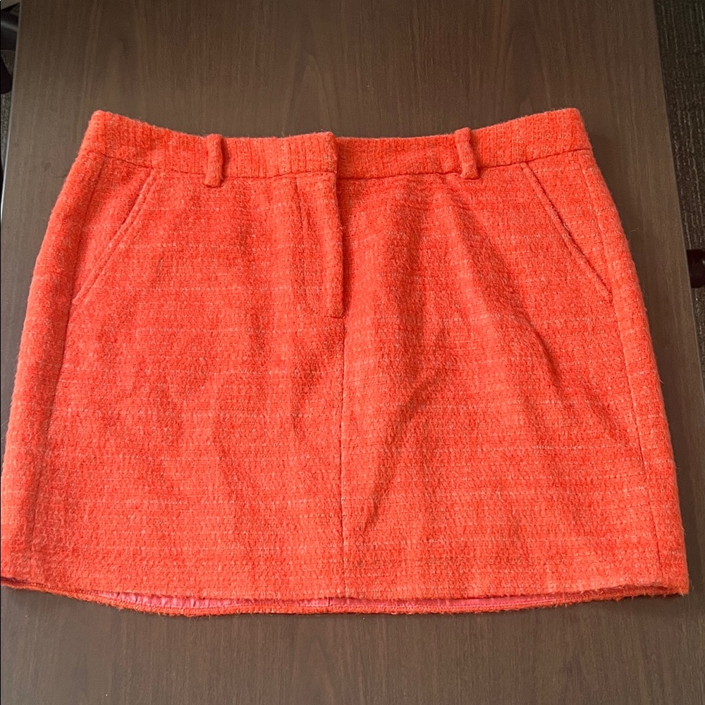 🍂 J.Crew Vintage Orange Tweed Wool Mini Skirt w/ Pockets – Size 12